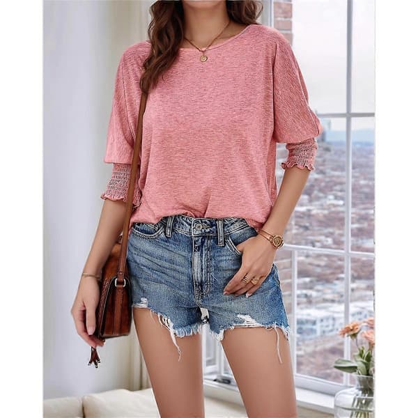 Dame Crew Neck Afslappede Tunika Toppe Pink M