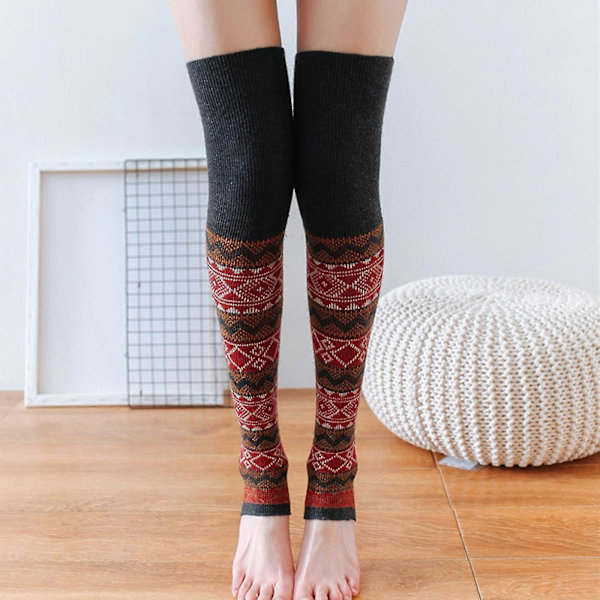 Vinter Kvinder Hold Varmen Print Sokker Strikkede Varme Ankelvarmer Leggings Sokker