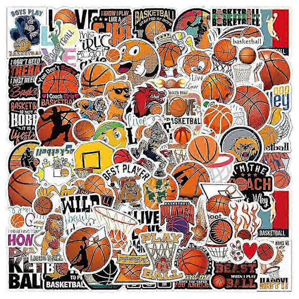Basketboll Klistermärken 100st Sport Basketboll Klistermärken för Vattenflaskor, Basketboll Anteckningsbok, Basketboll Presenter för Pojkar/Flickor, Basketboll Presenter för Tonåringar