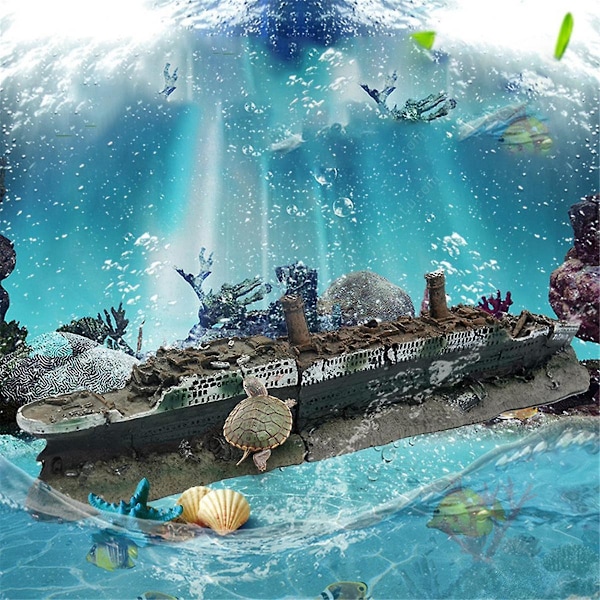 Akvarium Skipsvrak Fisketank Landskapsforming Resin Håndverk Ødelagte Skip Ornamenter, C