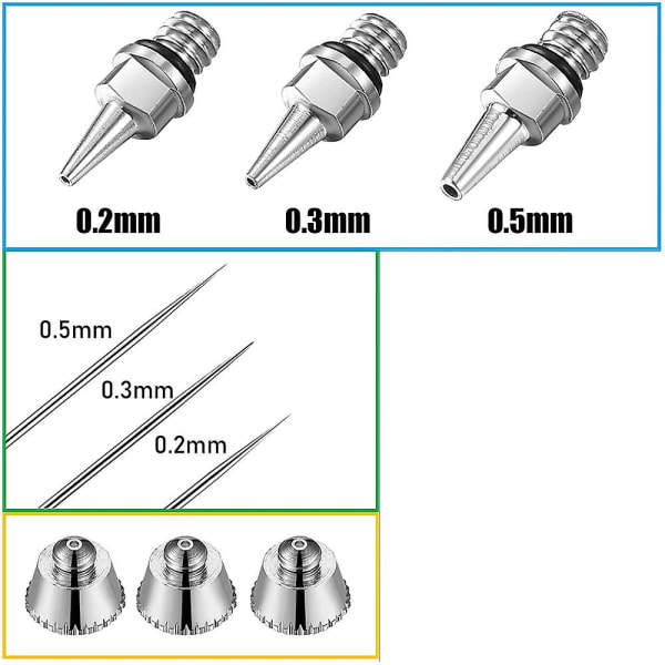 10 deler Airbrush Dysespiss Dysespisshette Sett med Skiftenøkkel Airbrush Reservedeler for Airbrush