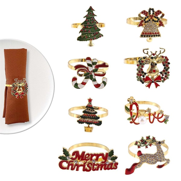 Jul servettringar - Set med 8 servetthållare för julbordsdekoration Älg servettspänne