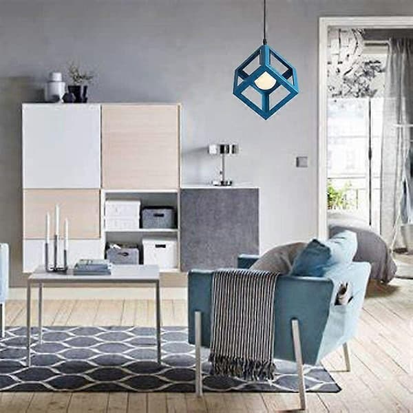 Moderne Pendel Cube Form Lysekrone Geometrisk Stil Metal Loftlampe E27 Loftlampe til Soveværelse Stue Restaurant - 16CM, Blå