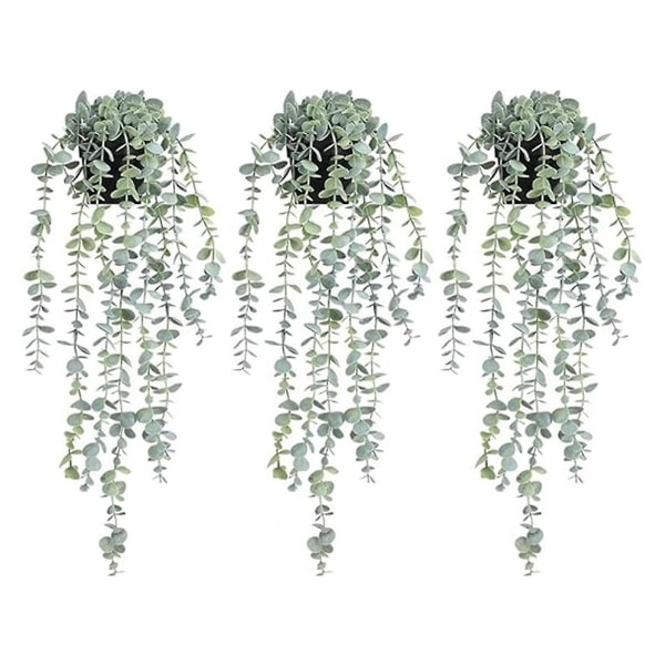 3 kpl Keinotekoisia ripustettuja kasveja ruukkuihin upotettuja eukalyptuskasveja seinään kotipatiolle ulkona
