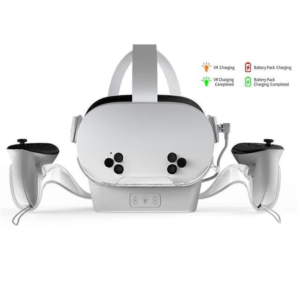 VR Headset Ladestasjon med 2 Oppladbare Batterier for 3S / Quest 3 / Quest 2 VR Headset