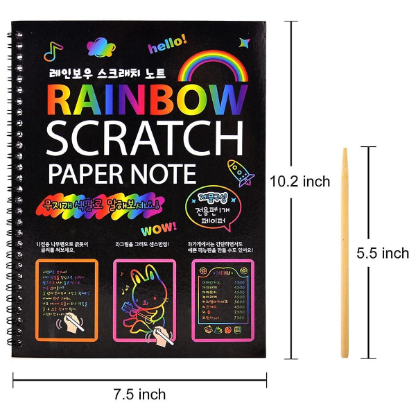 2st Rainbow Scratch Paper Barnkonstbok Svart DIY Rainbow Art Paper Card Neon Scratch Book W