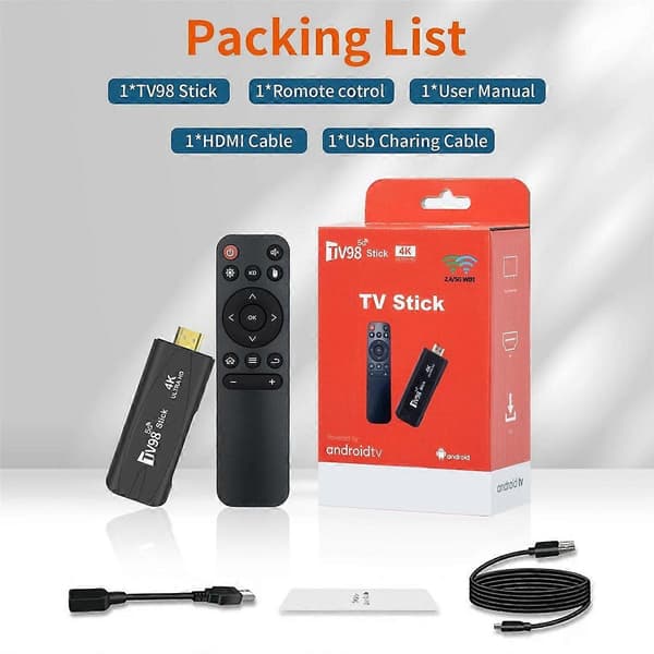 TV98 TV STICK 1G+8G Android12.1 2.4G 5G WiFi Android Smart TV BOX 4K 60Fps Set Top Box (EU Stikkontakt)