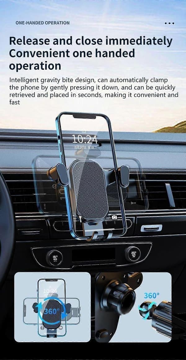 Universal Krok Bilholder Feste Stativ Brakett Luftventil Mobiltelefon Vugge Klips Black Sunburst Surface