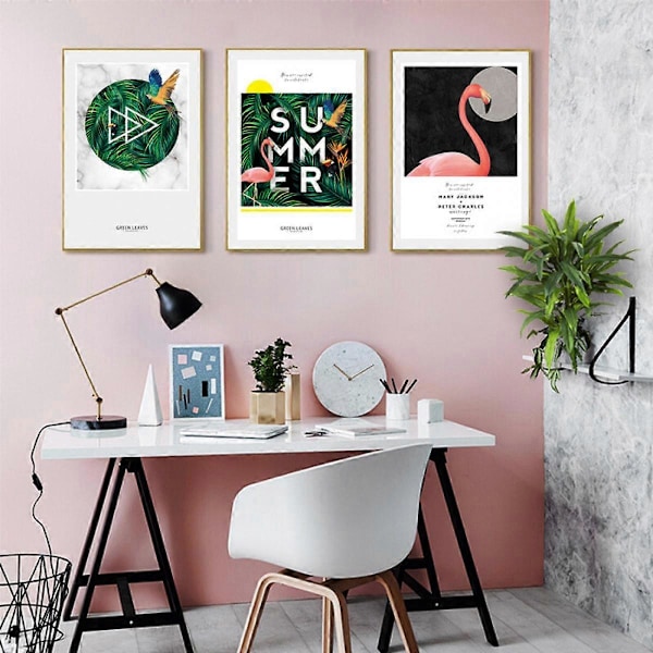 Wekity Sommer Flamingoer Væghængt Canvas Print Poster, Enkel Mode Kunsttegning Dekoration til Hjemmet Stue Soveværelse Kontor og Børneværelse (Sæt af
