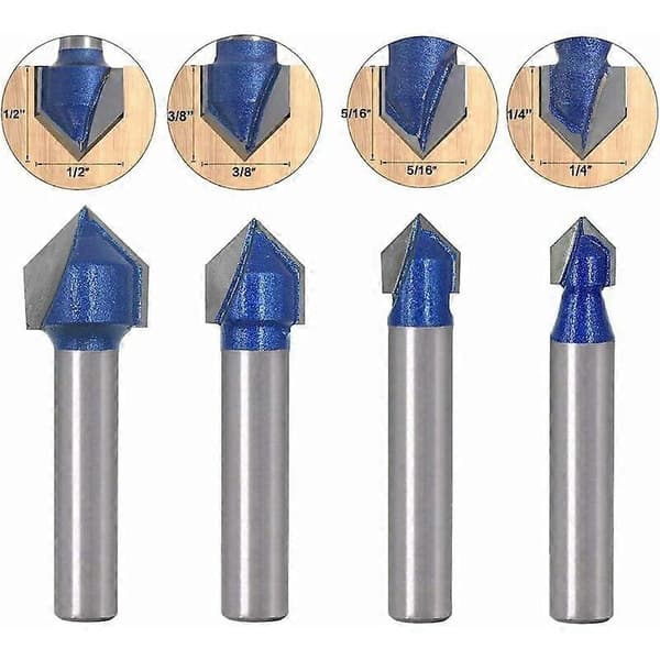 4 stk. 6,35 mm skaft V-not Solid Carbide Router Gravering 90 graders V-notfræser Træbearbejdningsværktøj