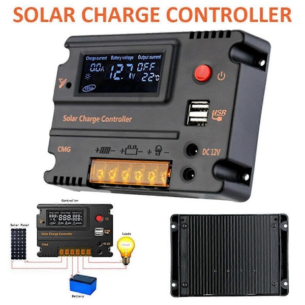 20A Solar Charge Controller 12V/24V Solpanel Batteri Regulator Auto Switch SolarController Temperaturkompensation