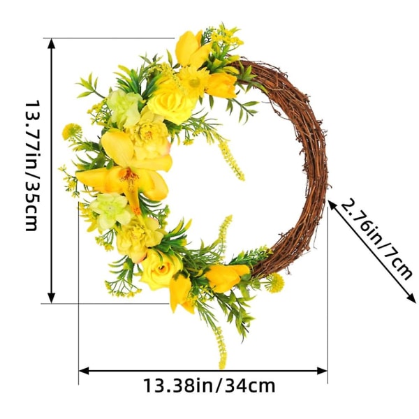 Keltainen Kukallinen Ovikranssi Tekokukista Käsintehty Kranssi Kevät Etuoven Koriste Kausiluonteinen Ovi M