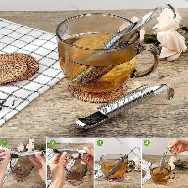 Te-si i rustfrit stål, 2-pak fintmasket te-si med krog, te-infuser, rustfrit stål til løs te, rose, kaffe, krydderier, te