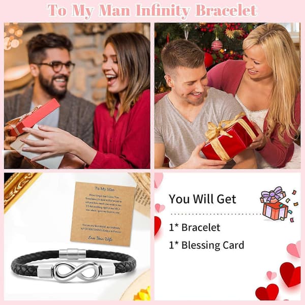 Til min mann Infinity Armbånd Infinity Lærarmbånd for menn Ektemann Gaver fra