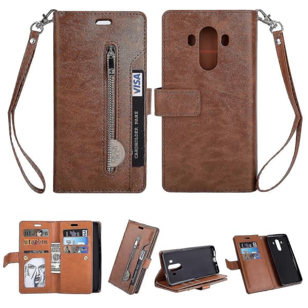 -slot Et Zippered Ph-deksel for Mate 10 Pro --Brun