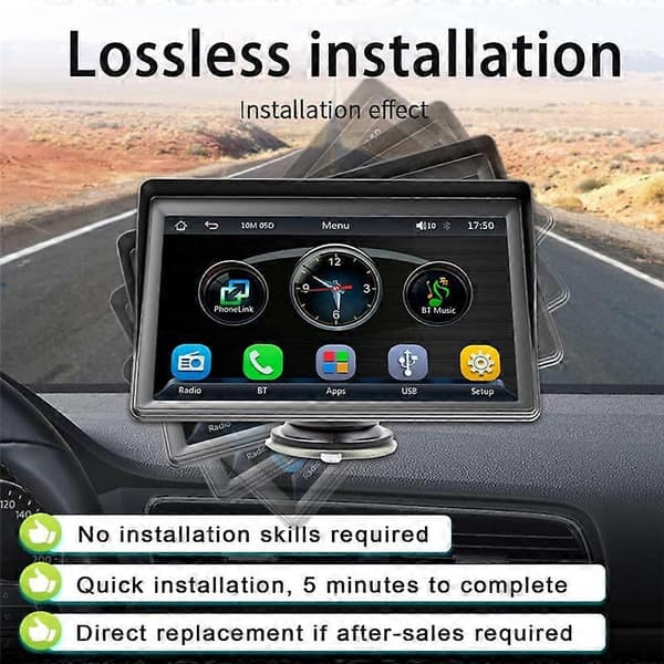 Bærbar Dash Mount Carplay Display 7\" Touch Screen, GPS Navigation, Bluetooth Bil Stereo Radio, Bak
