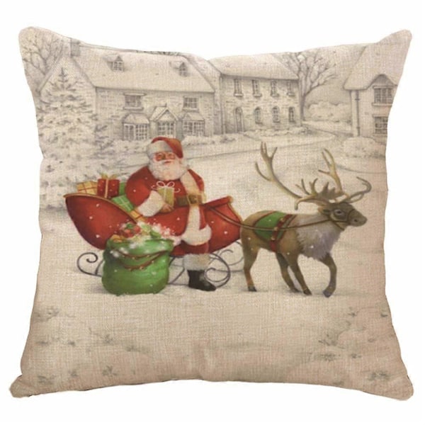Sett med 4 Juleputetrekk 45x45cm Bomulls Lin Putetrekk for Sofa Sjeselong Seng Stol Hjem Dekor