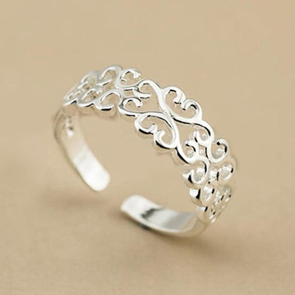 Women Fashion Hollow Love Heart Adjustable Jewelry Silver Plated Open Ring Gift