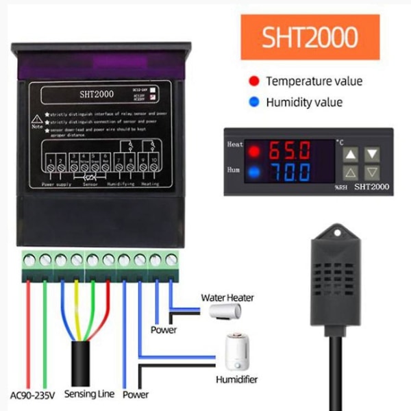 SHT2000 Lämpötila- ja kosteusohjain Termostaatti Kosteusmittari Sisätilojen panimo Inkubaattori Lämpömittari Hygrometeri AC 110~230V