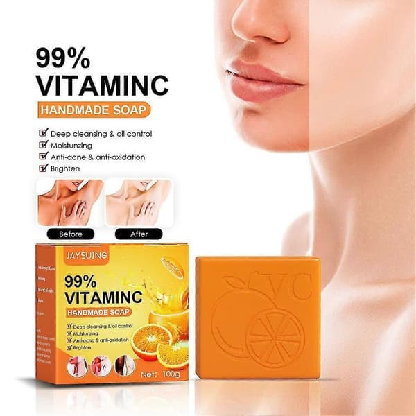 2x C-vitamiini Valkaiseva Saippua, 99% Vitamiini Käsintehty Saippua Akneen ja Tummiin Läiskiin