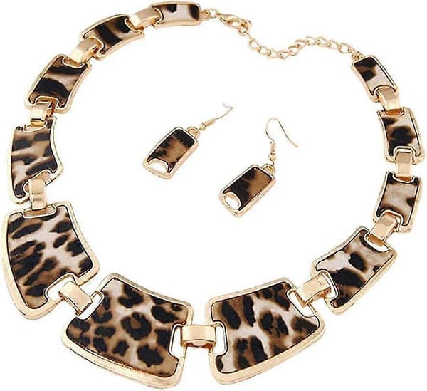 Bryllupshalskæde Dame Mode Leopard Halskæde Og 1 Par Øreringe Sæt (brun, One Size)-Yvan