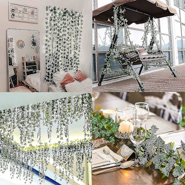 12 Stykker Kunstig Efeu Kunstig Rattan, Silke Efeu Girlander Grønn Plante Kunstig Grønn Hengende Plante Vine, Egnet For Bryllup Vegg, Festrom, Hjem Kjøkken