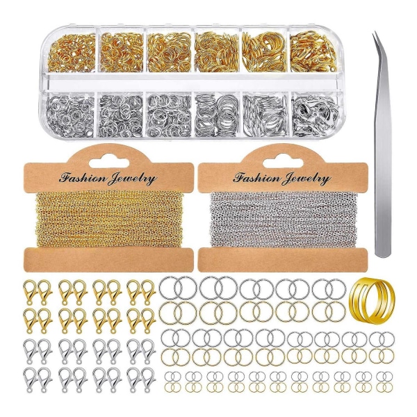 Smykkekæder til fremstilling af smykker, med 1000 springringe og 40 hummerlåse til smykkehalskæde