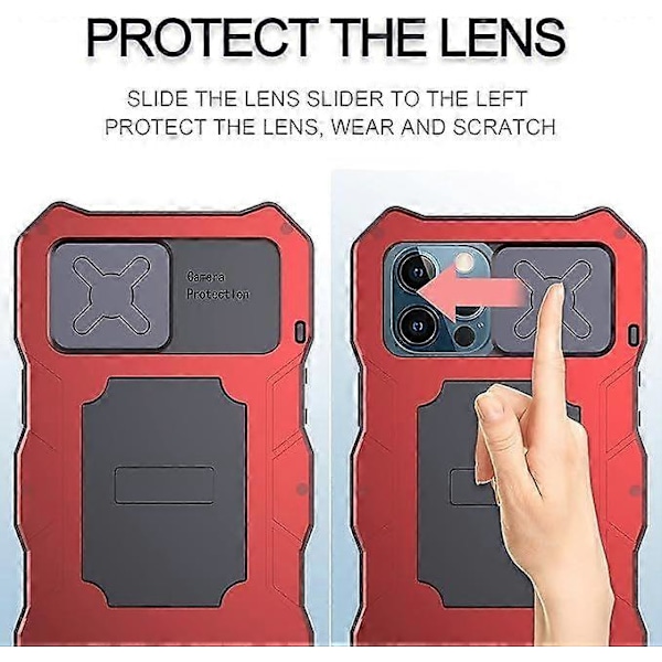 Kompatibel med iPhone 12 Pro Vandtæt Metal Etui, Indbygget Skærmbeskytter Kraftigt Robust Militær Cover Støtteben Fuld Krops Kamera Linse Beskyttelse
