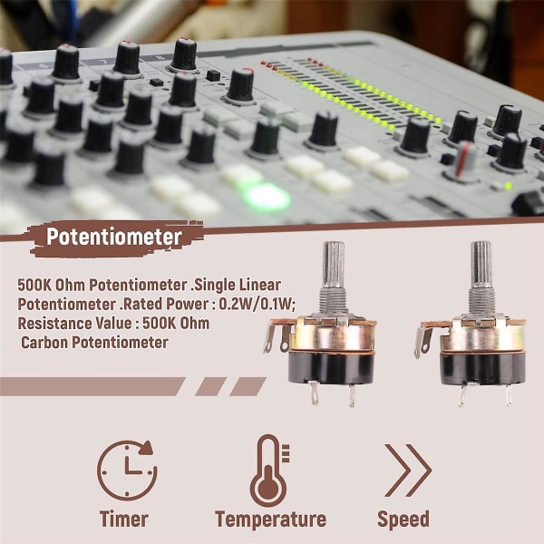 2 stk. 500K Ohm Single Linear Taper Potentiometre med tænd/sluk-kontakt