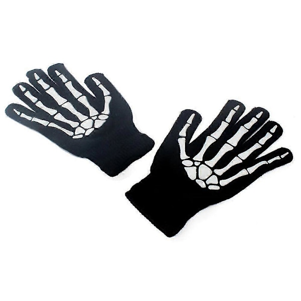 Unisex Skelett Dödskalle Halvfingerhandskar Självlysande Halloween Stickade Vantar Present