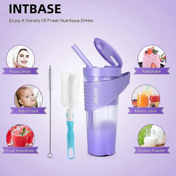 Bærbar Blenderkopp for Smoothies Shakes USB Oppladbar 460ml Lilla