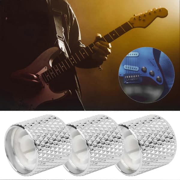 3 st Elektrisk Gitarr Basvolymknappar Metall Växelknapp Ersättningstillbehör Silver