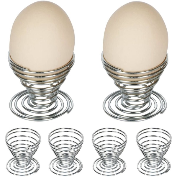 6 stk. Eggkopper i rustfritt stål, spiralformet eggstativ, sminkesvampstativ, klesstativ, egg T