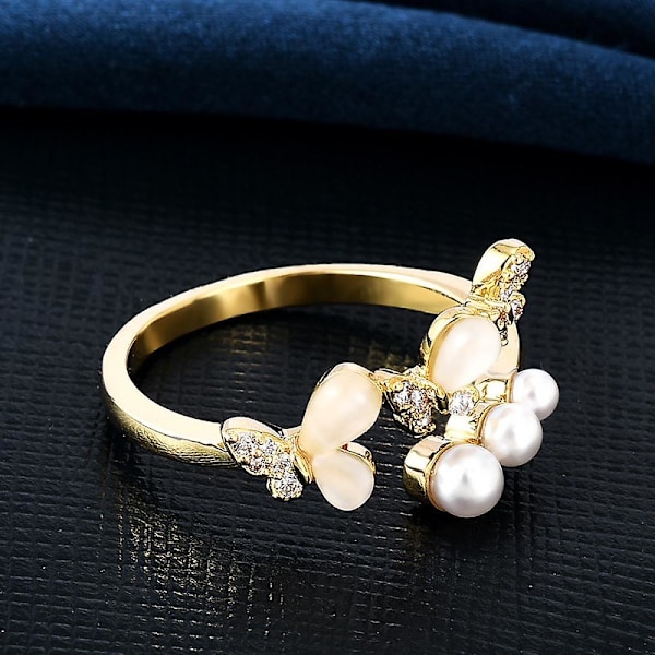 Öppen Ring Justerbar Fjäril: Falsk Pärla Midi Finger Ring Smycke Knuckle Ring
