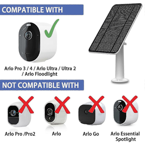Solcellepanel-lading for Arlo Ultra/Ultra 2/Pro 3/Pro 4/Pro 3 Floodlight/Go 2 4W