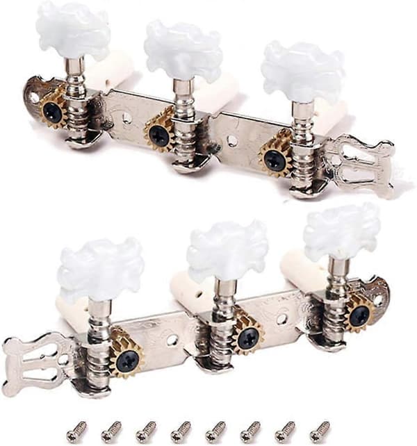 2 stk Gitar Stemmemaskiner Stemmeplugger Stemmenøkler Stemmere For Klassisk Gitar Med Monteringskruer, 3L 3R Krom