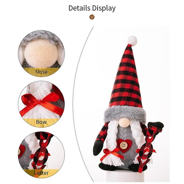 Julepynt Julehatt Figur Rød og Svart Alfabet Stående Gnome Mann