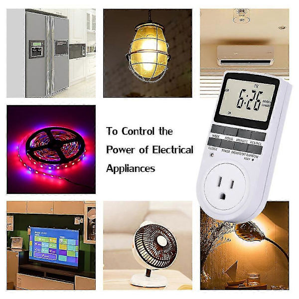 Pakke med 2 digitale stikdåser med timer, LCD-display, 10 programmerbare koblingsprogrammer, 24 timer og 7 dage, energibesparende timerstik til elektriske apparater