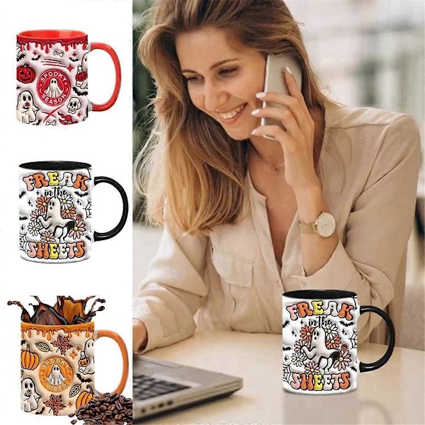 3D Halloween Kaffeekopp Keramisk Espresso-kopp med Håndtak 350ml Skummel Tekopp for Hjem Skole Spisestue