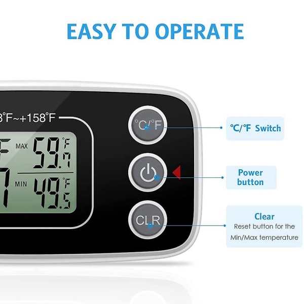 Kjøleskapstermometer, Digital Kjøleskapstermometer Vanntett Kjøleskap Fryser Termometer Monitor