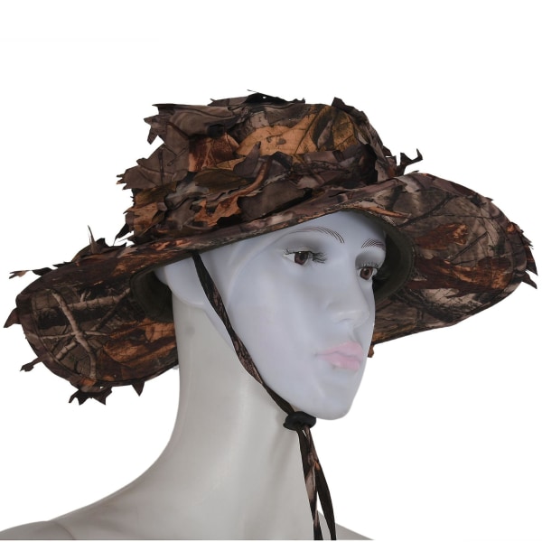 Camouflage jagthat med 3d ægte træbladsjagthue Fiskehat til udendørs