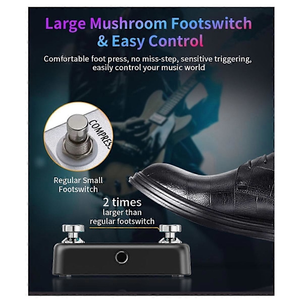 Digital Reverb Guitar Pedal Dobbeltpedal Ekstern Fodkontakt