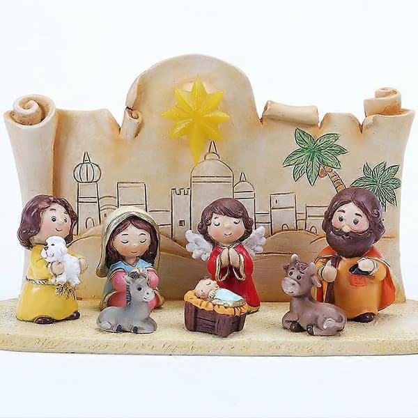 1 Julklapp Tecknad Julkrubba Jungfru Karaktär Harts Ornament - Vit Tecknad Religiös Julkrubba (inklusive Bas)