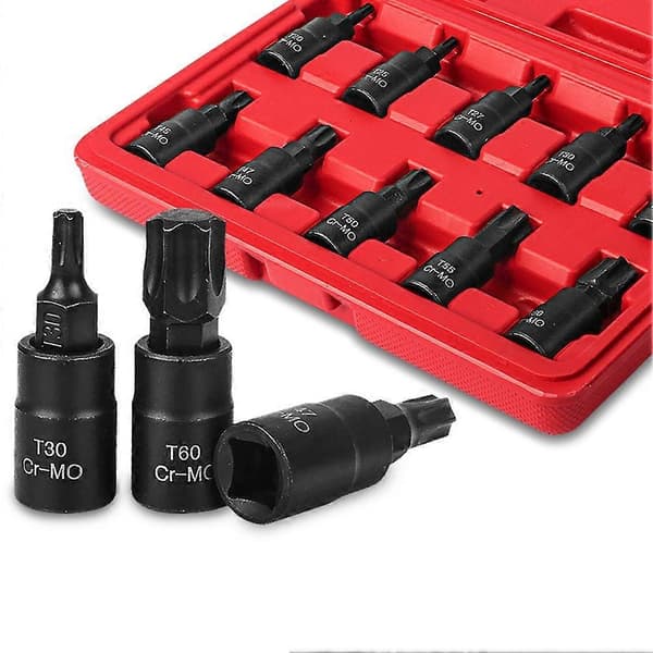 10 stk. Bit Sæt, Torx Hex Sping Stjerne Bits, T20-T60 med Premium -Mo Stål 3/8 Tomme Drev Forbedret Opbevaring