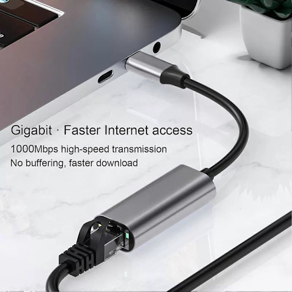 Type-C - RJ45 Ethernet -sovitin Gigabit-verkkokaapelisovitin, tukee 10/100/1000 Mbps