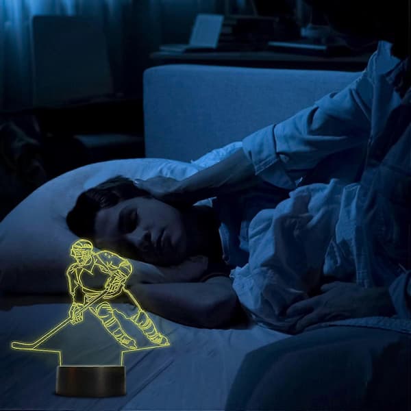 SBSG Hockey Player 3D Lampe Nattlys for Gutter, Owlbbabies 3D LED Lamper for Barn