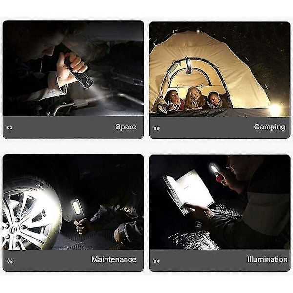 Oppladbar LED Arbeidslampe, 2 I 1 360 Graders Roterende Inspeksjonslampe Og 3W COB LED Lommelykt Med Magnetisk Base Og Krok