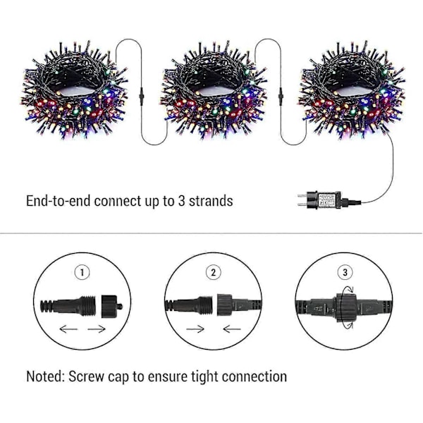 Julelyskæde Udendørs Farverig, 30m 300 Led Lys 8 Modes Vandtæt, grøn ledning (flerfarvet)
