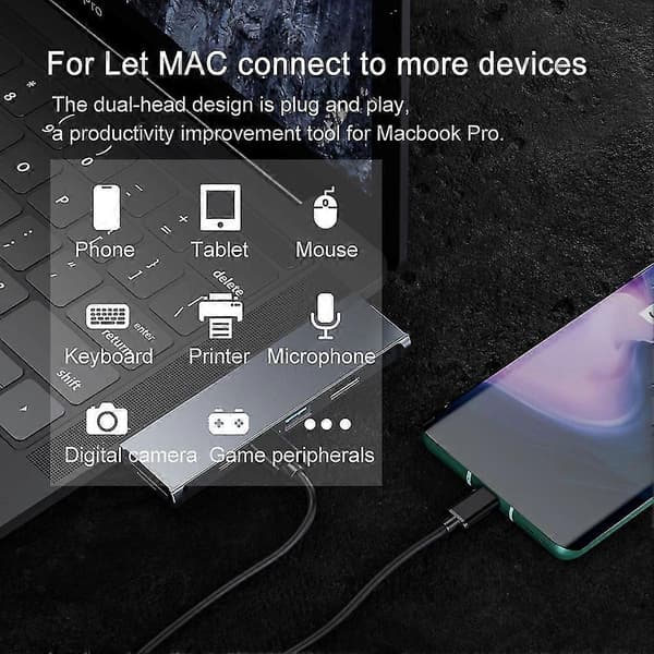 Dual-end Type-c Han til Dual HDMI-kompatibel USB3.1 PD 60W Dockingstation til MacBook Pro