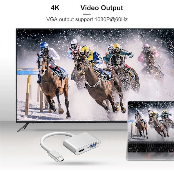 Type C USB C til VGA HDMI-kompatibel Adapter 2 i 1 Bærbar Konverter Dockingstation til Computer